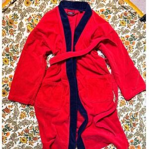 VTG 90s Polo Ralph Lauren Mens Red Navy Blue Terry Cloth Bathrobe 100% Cotton